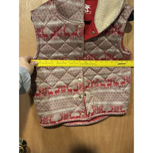 Free People Women Reindeer Hooded Quilted Red Beige Vest‎ Med Christmas - Picture 5 of 6